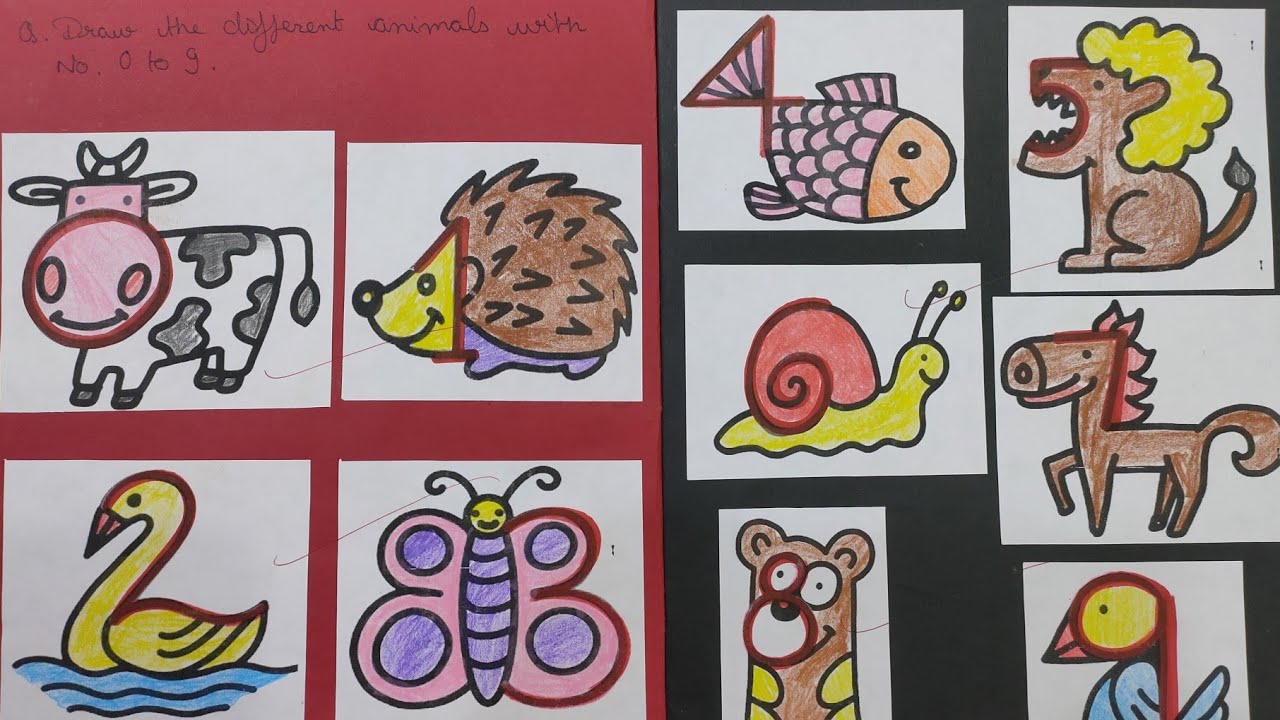 Draw different animals with the help of numbers 0 to 9/Drawing with the ...