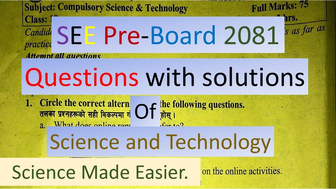 SEE pre-board exam science and technology questions with answers | Kathmandu Pabson