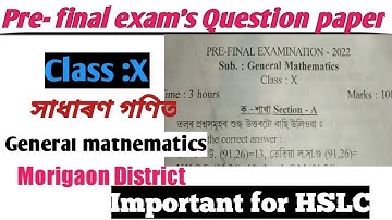 Pre-final examination HSLC| question paper for Class 10 | General mathematics|Morigaon dist| #shorts