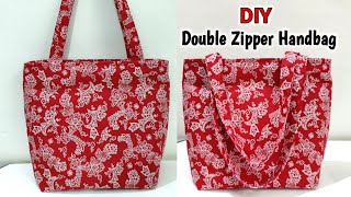 DIY Tote Bag | Zipper handbag | Double zipper tote bag | Tote bag tutorial | tote bag with lining