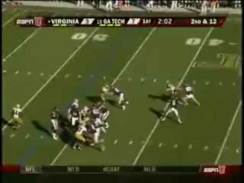 Georgia Tech safety Morgan Burnett intercepts Virginia QB Mark Verica's passs for his sixth interception of the 2008 season. He would finish the year with 7. The seventh, of course being the one he returned for a touchdown at UGA.