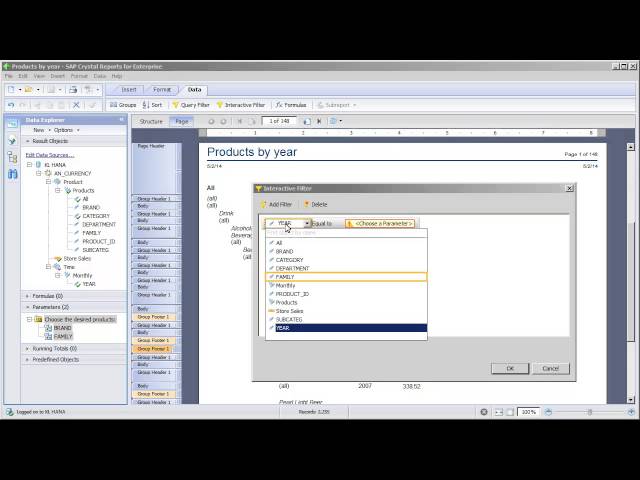 Create a cascading prompt using a cascading parameter group: Crystal Reports for Enterprise 4.1 SP4