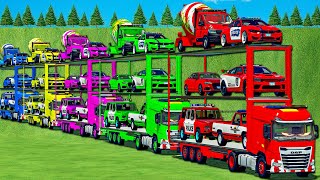 OVERSIZED TWIN CARS TRANSPORT OF COLORS! COPS DODGE HELLCAT, BMW, MINI CEMENT MIXERS! FS 25 screenshot 1