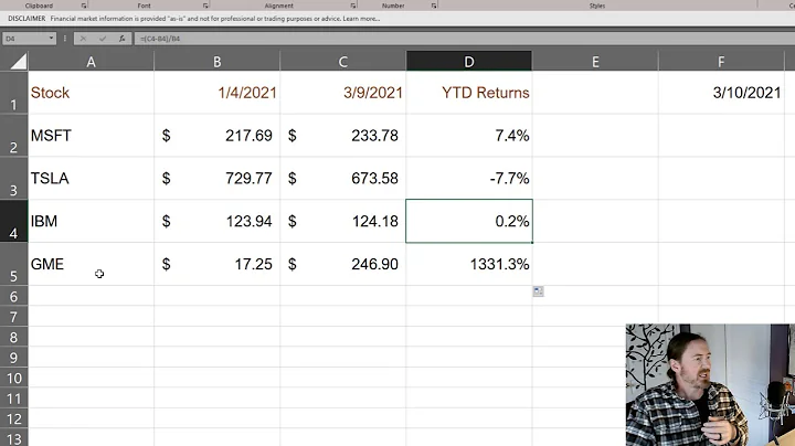 Calculate Year to Date Investment Returns in Excel with STOCKHISTORY Function - DayDayNews