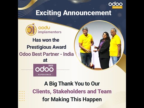 Winner of Odoo Awards 2023 in Belgium - "Best Partner India Award" - video from OODU Implementers