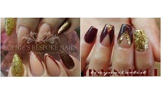 Acrylic Nails Nude, Gold &amp; Burgundy Collab With Sophie&#39;s Bespoke Nails