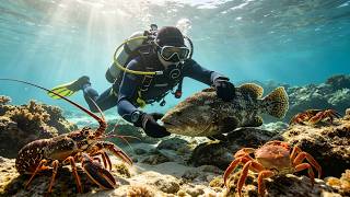 Ocean Floor Frenzy 🌊 Spiny Lobster, Moray Eel, Fish, Shrimp & Crabs 🤯 #Diving #Seafood #Underwater