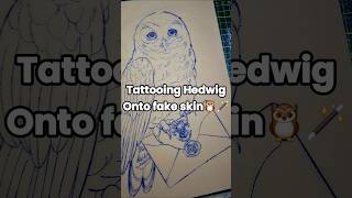 tattooing Hedwig Onto fake skin #tattoo #tattooart #tattoopractice #hedwig #harrypotter