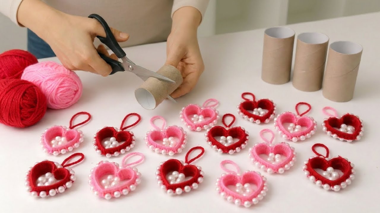 Я делала по 50 пар в день и продавала за 4 часа! Сердечки из рулонов туалетной бумаги и пряжи - с...