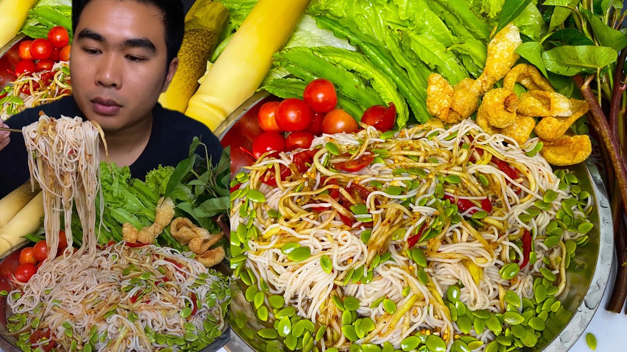 ตำซั่วขนมจีนแซ่บ ผักแกล้มเยอะ อร่อยมากๆ #อาหาร #food #asmr #กิน #ตำซั่วข้าวปุ้น