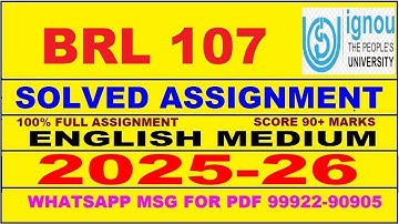 BRL 107 solved assignment 2025-26 in English || brl 107 solved assignment 2026 || brl107 2025-26