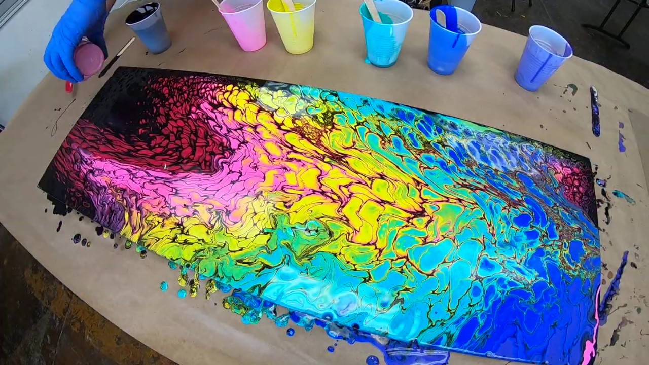 fluid art swipe timelapse nice black cells over rainbow - YouTube