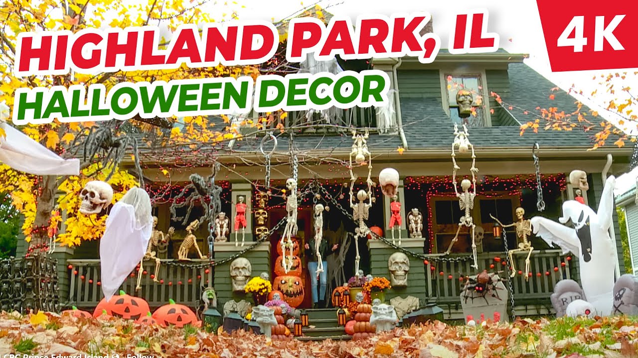 [4K] 🇺🇸🍂 Spooky Stroll through Highland Park, Ravinia, IL: Halloween House Decorations Galore!