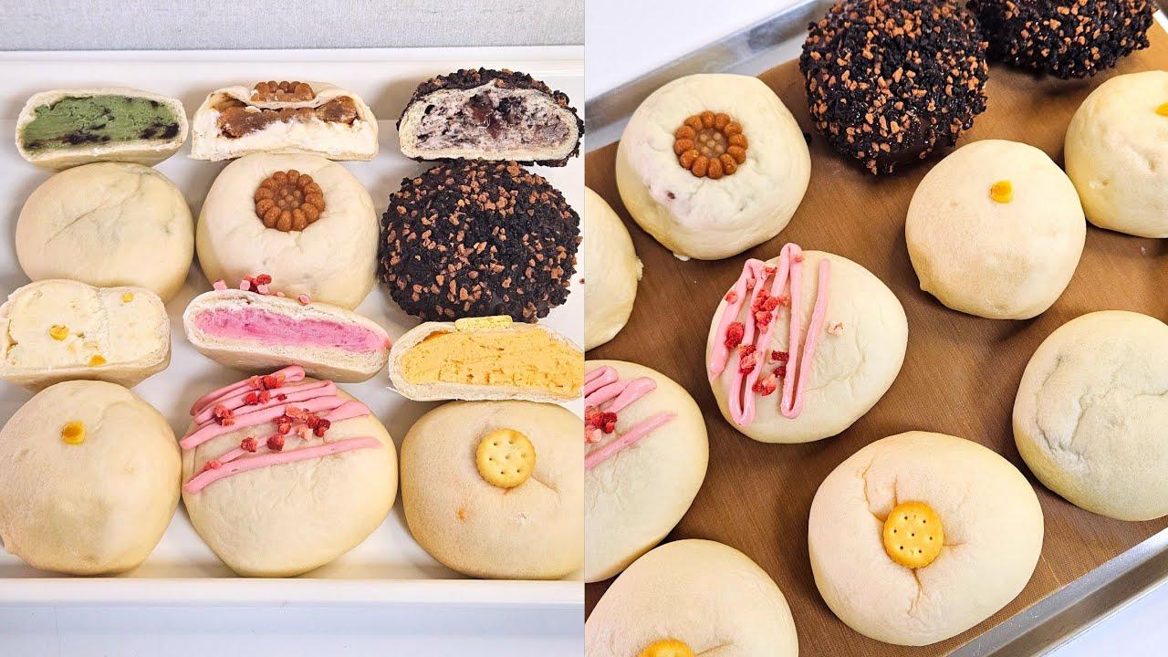 🤍크림치즈가득! 이색 쫀득빵 6종 만들기 | 말차🌿, 약과🤎, 딸기요거트🍓, 황치즈🧀, 돼지바🐷, 옥수수🌽 | 구움색 안나게 굽는 방법