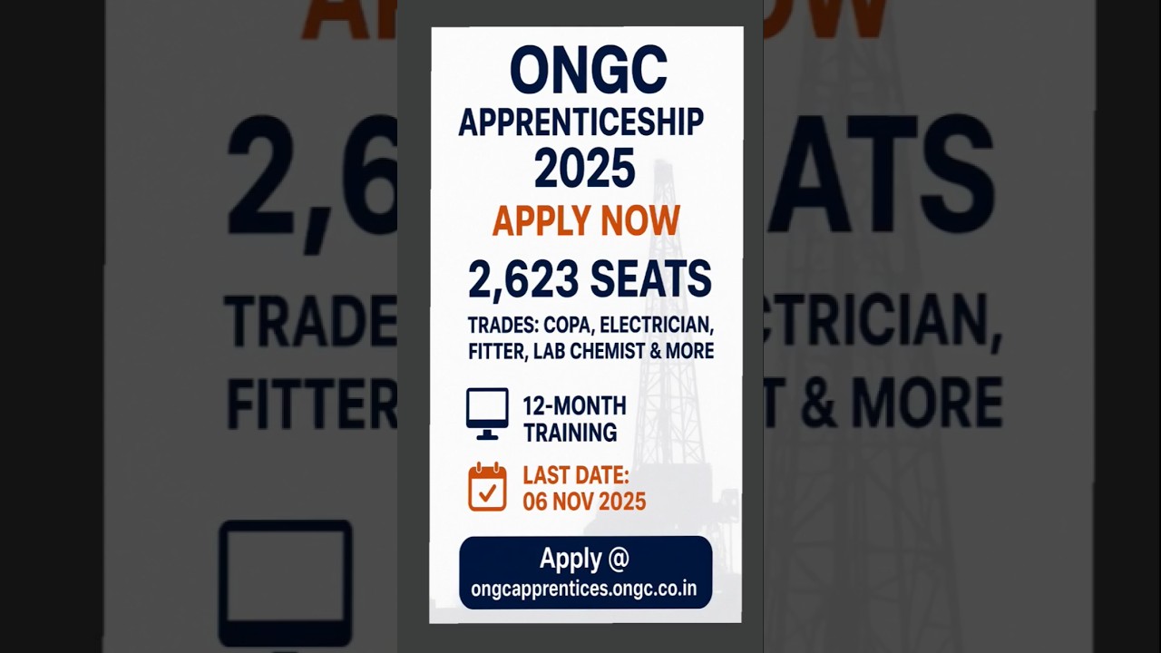 ONGC Apprenticeship 2025 | Apply Online for 2,600+ Seats | Last Date 06 Nov 2025 