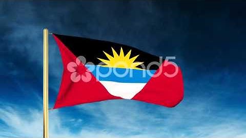 Antigua And Barbuda Flag Slider Style. Waving In The Win With Cloud Background
