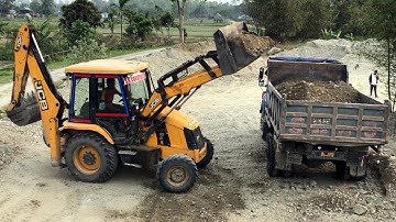 JCB Backhoe 3DX Struggle Loading Sand & Gravel @droneplanet2040