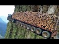 Extreme dangerous monster logging wood truck driving skills climbing loading truck heavy equipment