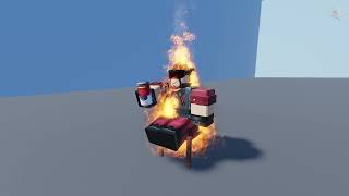 Annihilator eats a can of soup while sitting on a chair on fire
