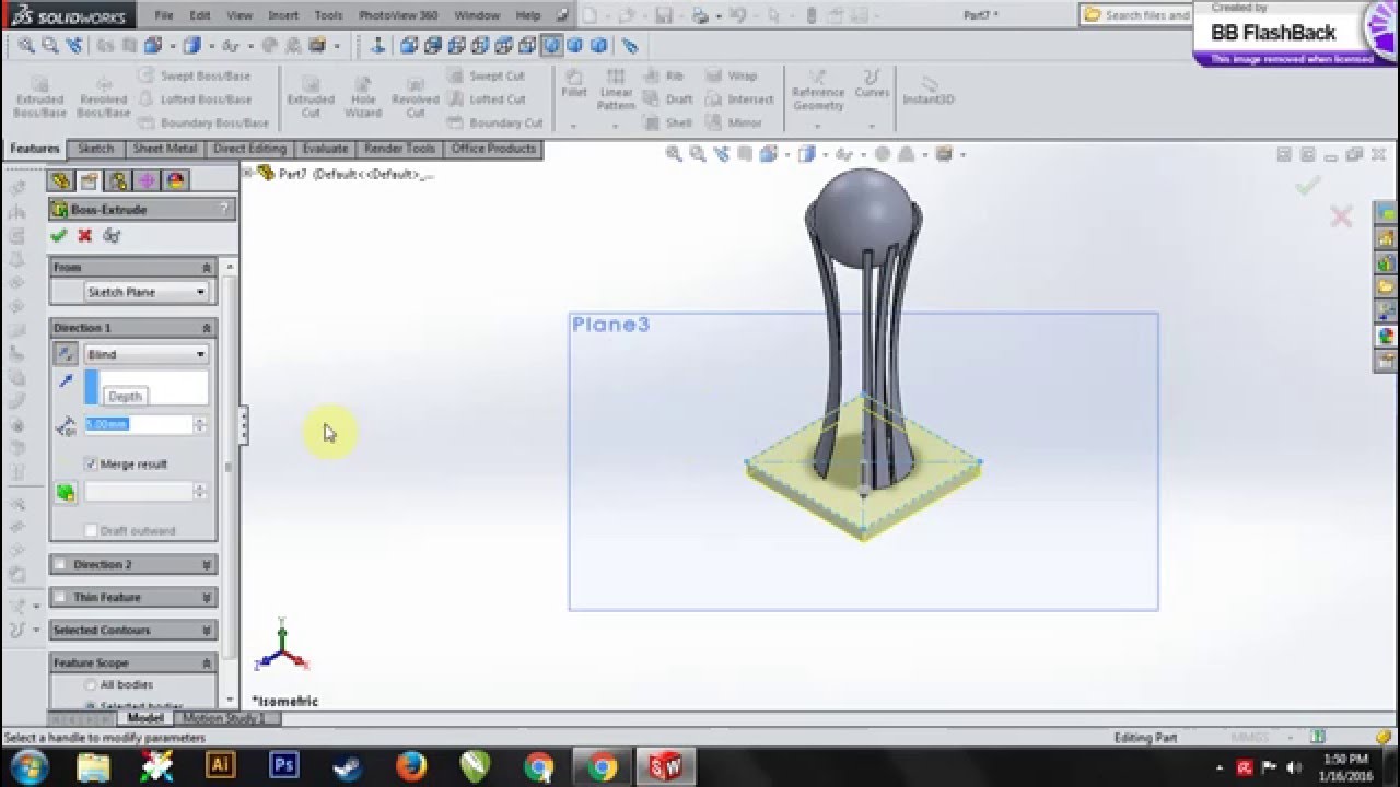 Solidworks - Lofted Boss - Trophy - YouTube