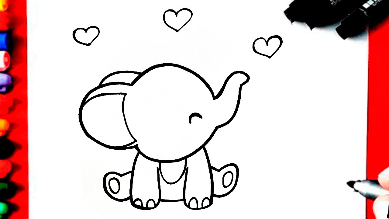 Desenho de elefante fofo kawaii l desenhando e colorindo l desenho de  animais. 