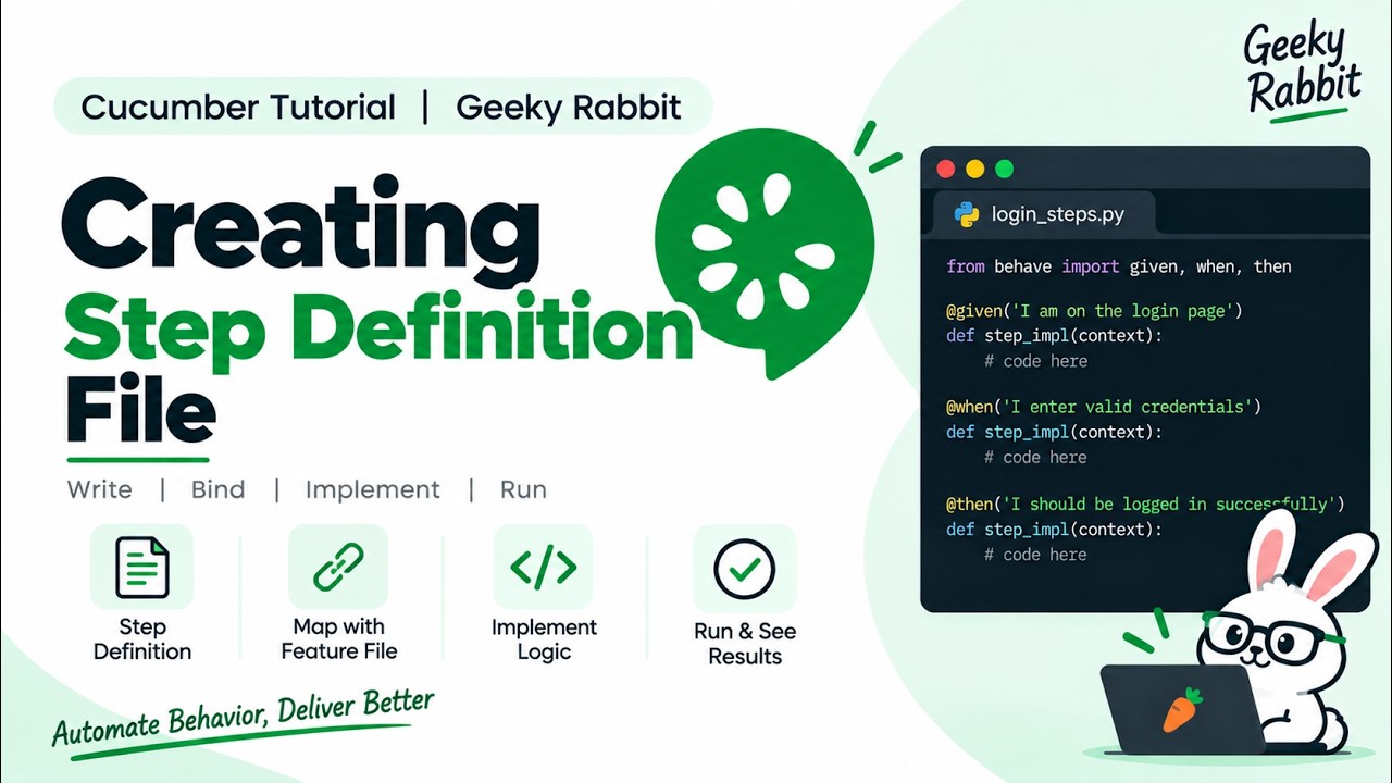 Cucumber Tutorial | Geeky Rabbit | Creating Step Definition File - YouTube