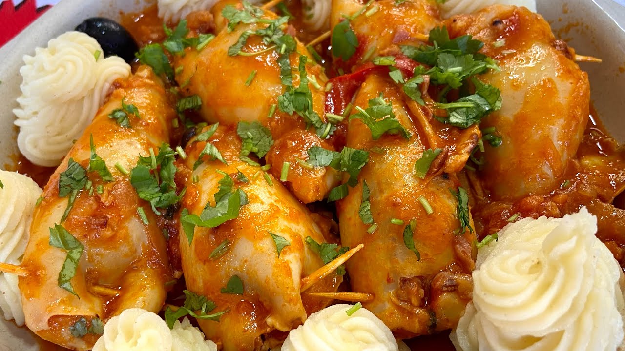 Lulas recheadas à moda da Chef Lina! Você não vai querer perder! 🦑