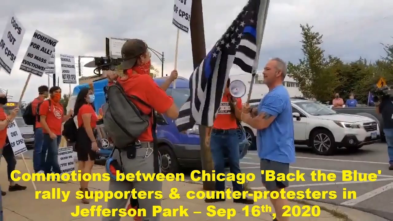Commotions - Chicago 'Back the Blue' rally supporters & counter-protesters in Jefferson Park- Sep 16