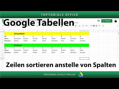 Zeilen sortieren anstelle von Spalten in Google Tabellen