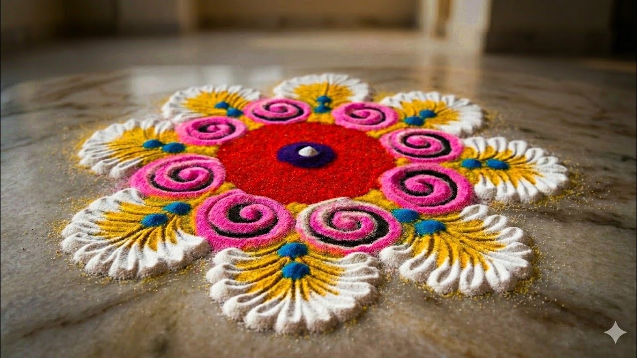 Simple rangoli designs/सोपी आणि सुंदर रांगोळी/Step-by-Step Rangoli ...