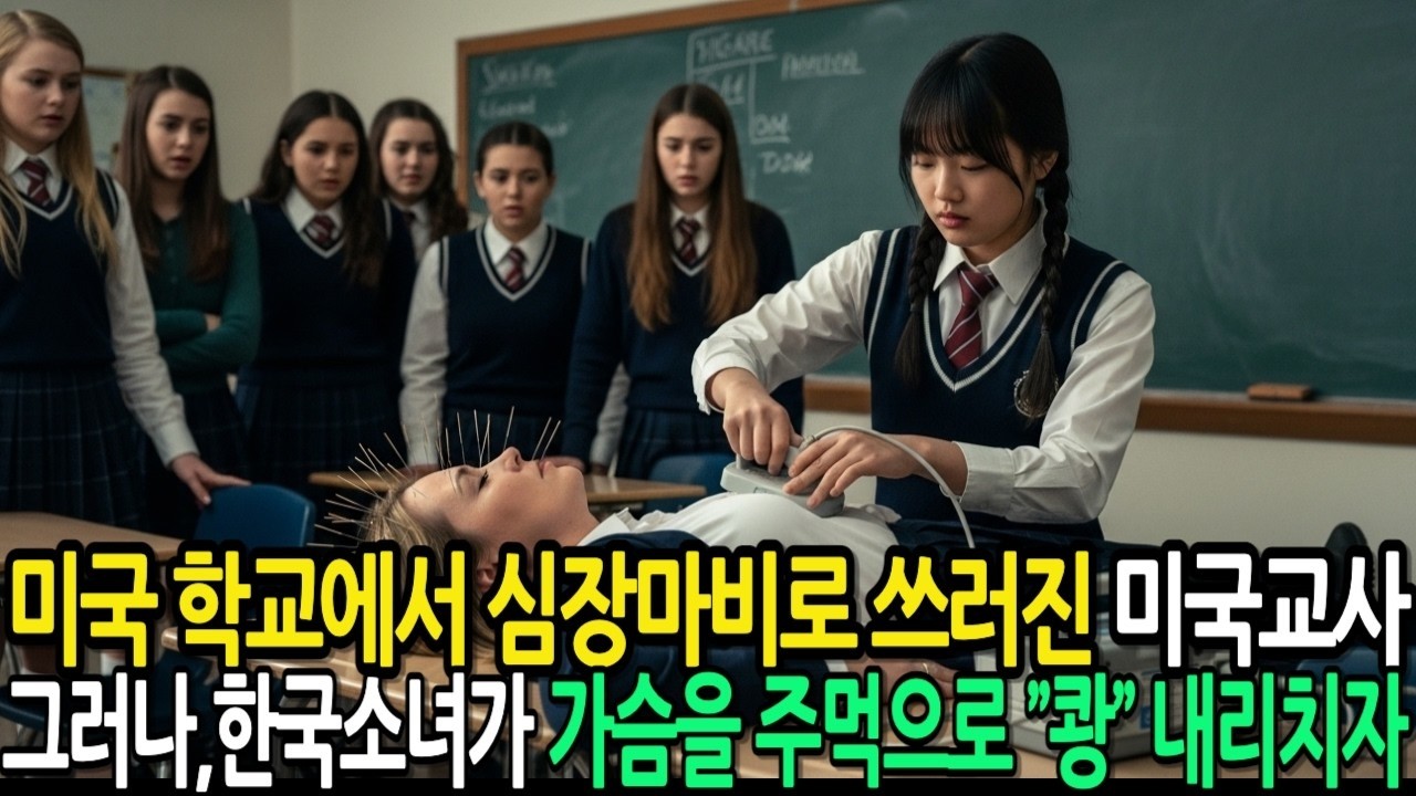 미국 학교에서 심장마비로 쓰러진 미국교사 그러나,한국소녀가 가슴을 주먹으로 ”쾅” 내리치자 3초후 기적이 벌어지는데