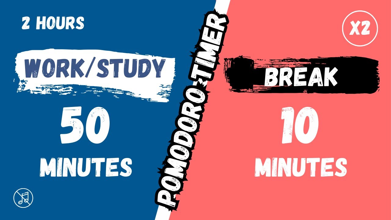 50/10 Pomodoro Timer 2 Hours Timer No Music Deep Focus 50 Minutes Timer ...