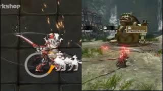 Arknights X Monster Hunter Collab Noir Corne's Longsword Moves in comparison to a MH game