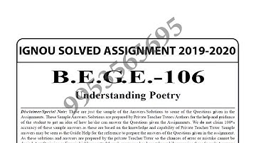 BEGE-106 Solved Assignment 2019-20 | Understanding Poetry