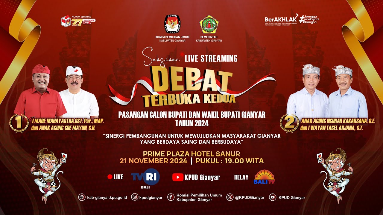 DEBAT TERBUKA KEDUA ANTAR PASANGAN CALON BUPATI DAN WAKIL BUPATI GIANYAR TAHUN 2024