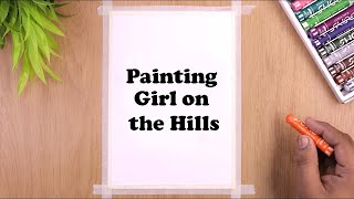 Easy Painting of Beautiful Girl on mountain / landscape Scenery / Drawing with Oil Pastels