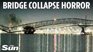 Moment bridge collapses after being hit by ship - throwing cars into river as mass casualties feared