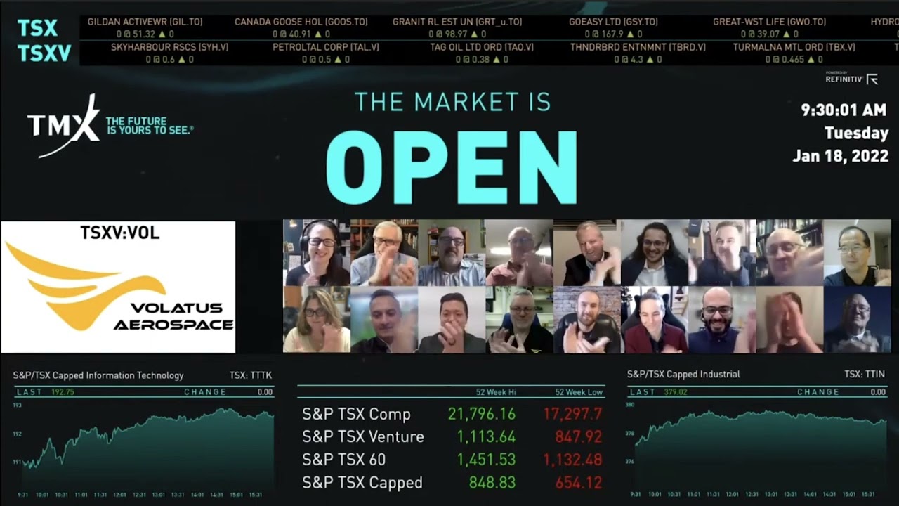 Volatus Aerospace Corp. Virtually Opens the Market, January 18, 2022