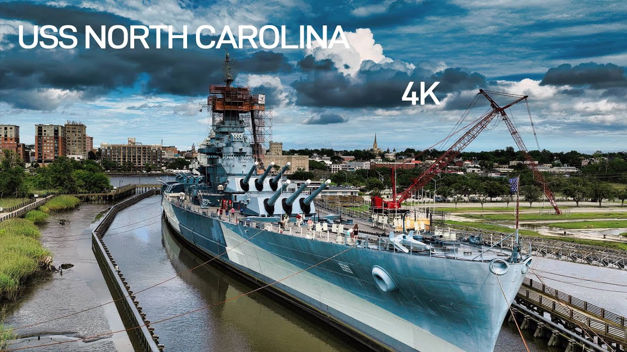 USS North Carolina - 4K Aerial Drone Footage - YouTube