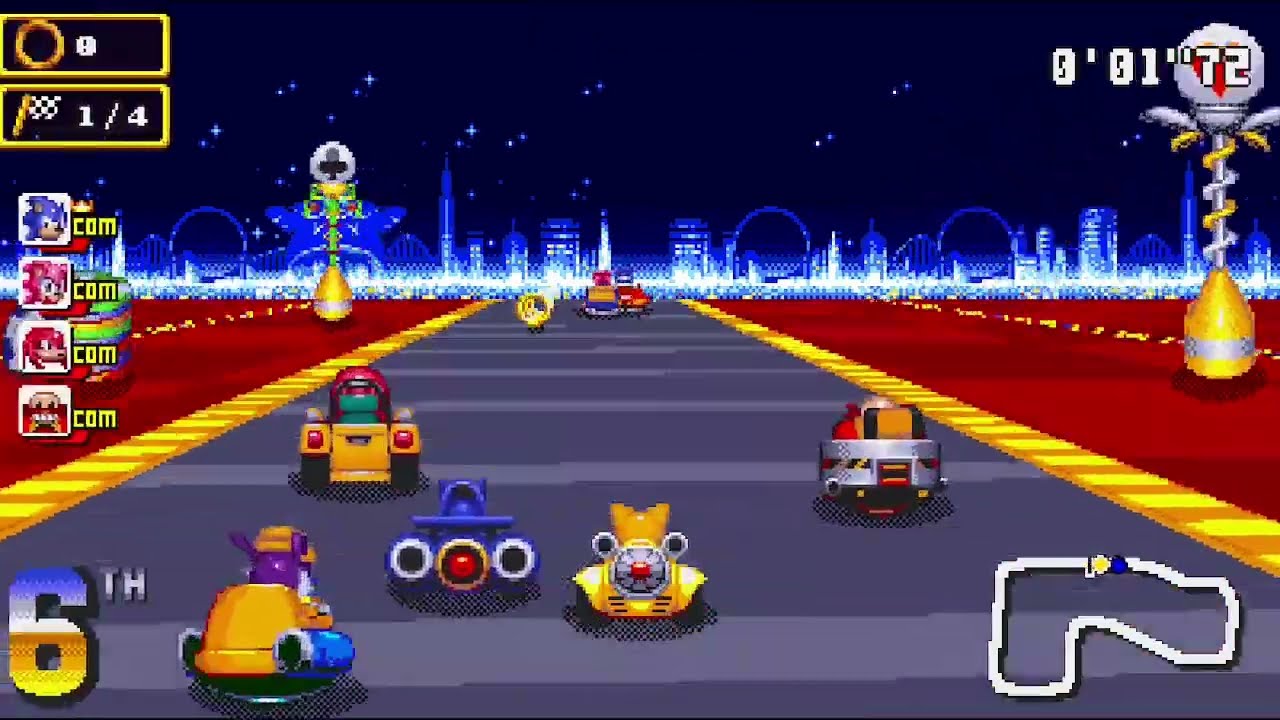 Playing as Sonic, Tails, Knuckles, and Amy in 16-Bit Sonic Drift
