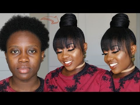 easy-protective-style-|-$1.99-ninja-bun-with-bangs-using-braiding-hair-on-short-4c-natural-hair