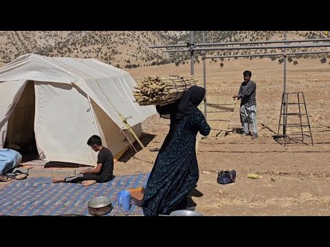 Nomadic life: setting up a tent and making a place for the family and ...