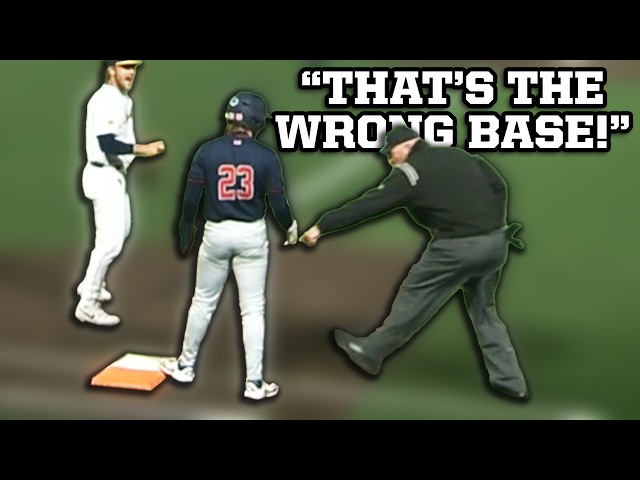 Runner tagged out while stepping on the wrong base, a breakdown