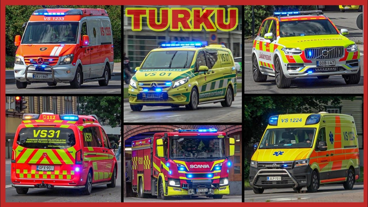 *TURKU* Police Cars, Fire Trucks and Ambulances Responding With Lights & Sirens! (Collection)