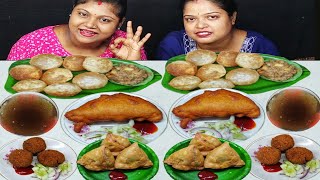 INDIAN STREET FOOD SAMOSA VEGETABLE CHOP BREAD PAKORA PANIPURI EATING CHALLENGE / food family & more
