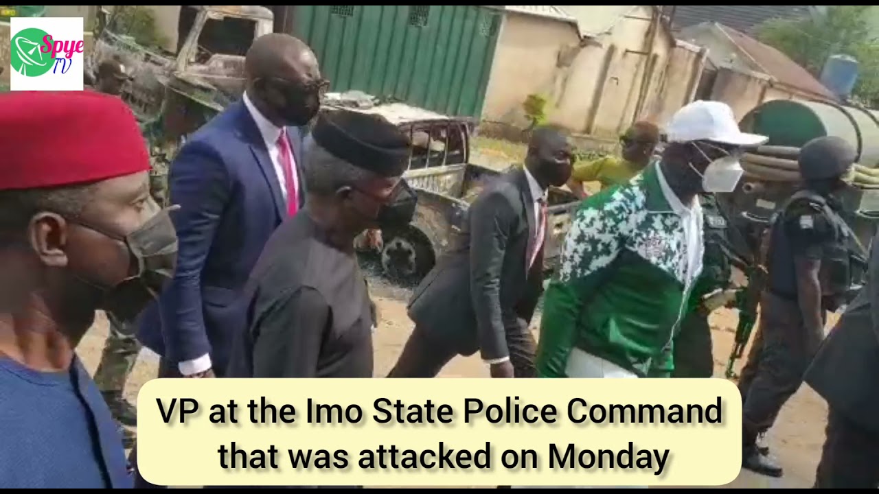 VP Osinbajo at the Imo State Police Command that was attacked on Monday