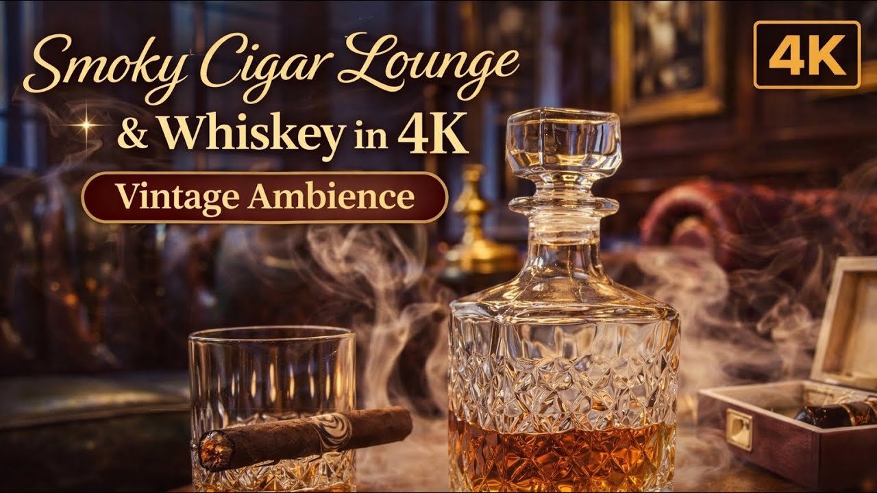 Remember When: Smoky Cigar Room & Whiskey in 4K | Vintage Lounge Ambience | Old America