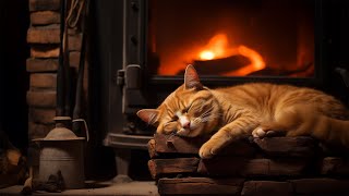 Deep Sleep with Purring Cat and Crackling Fireplace (12 HOURS)🔥