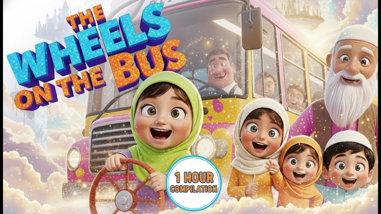 1 Hour Compilation (loop) Islamic Wheels on the Bus Song for Kids | Allahu Akbar, Bismillah Nasheed