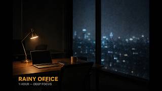 Deep Focus Music | Rainy Office at Night | 1 Hour Deep Work Ambience, No Ads